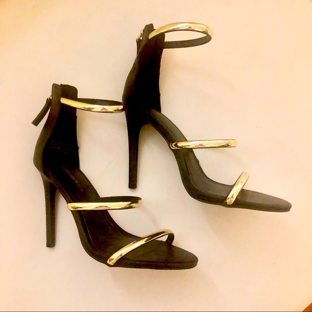 Bebe & Co Black Gold Strap Sexy Stiletto Pump